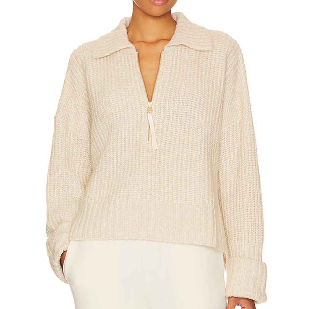 Varley Amelia Half Zip Sweater in Beige